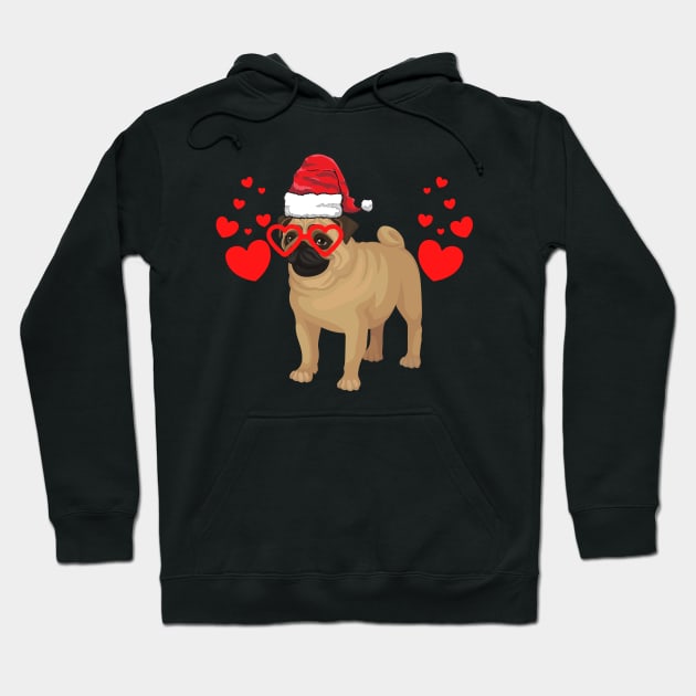 Santa Hat-Wearing Pug Dog Funny Christmas Holiday Hoodie by Contentarama